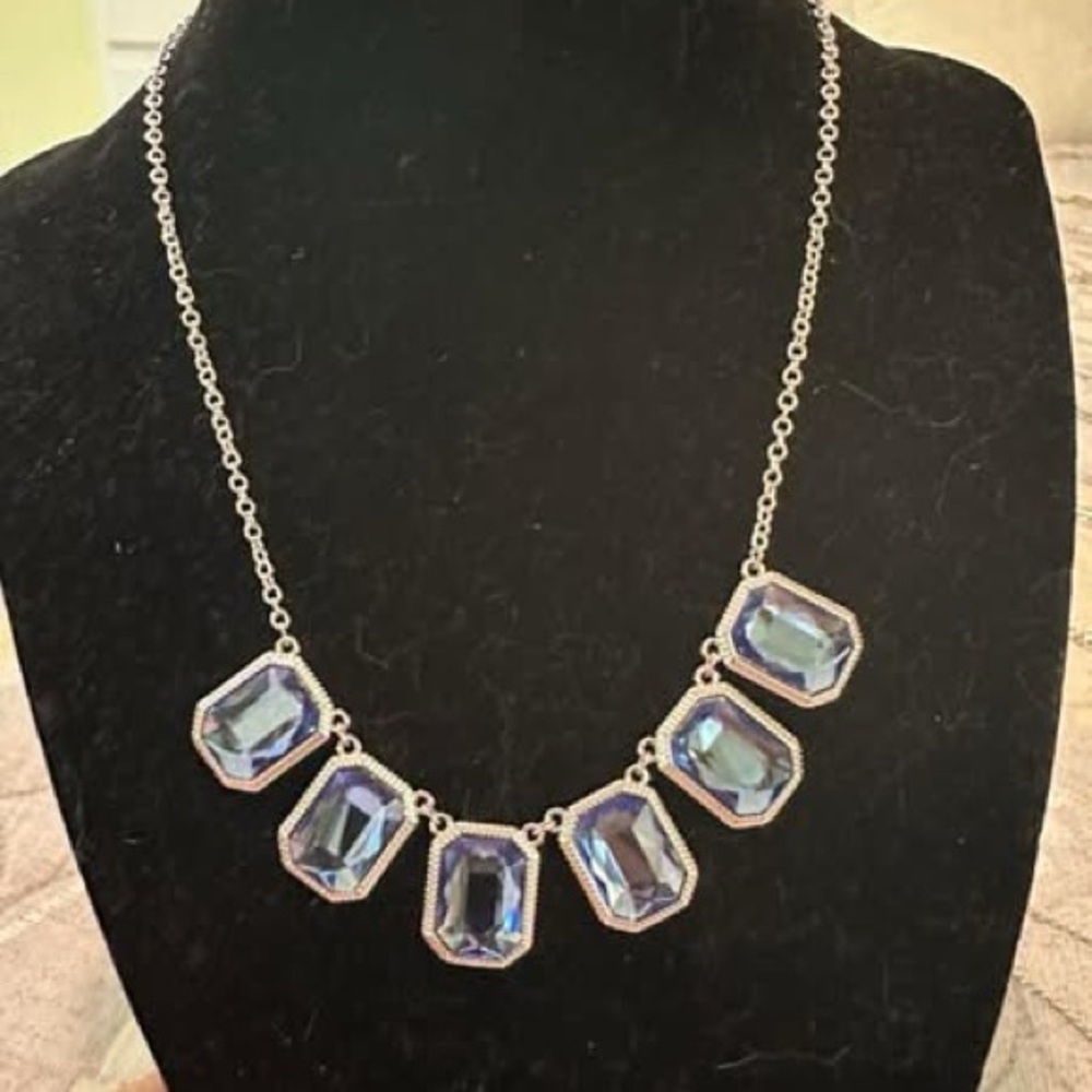 Touchstone Elegant Silver and Blue Crystal Necklace